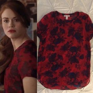 Sheer MADE Red and Blue Rose-Printed Floral Top